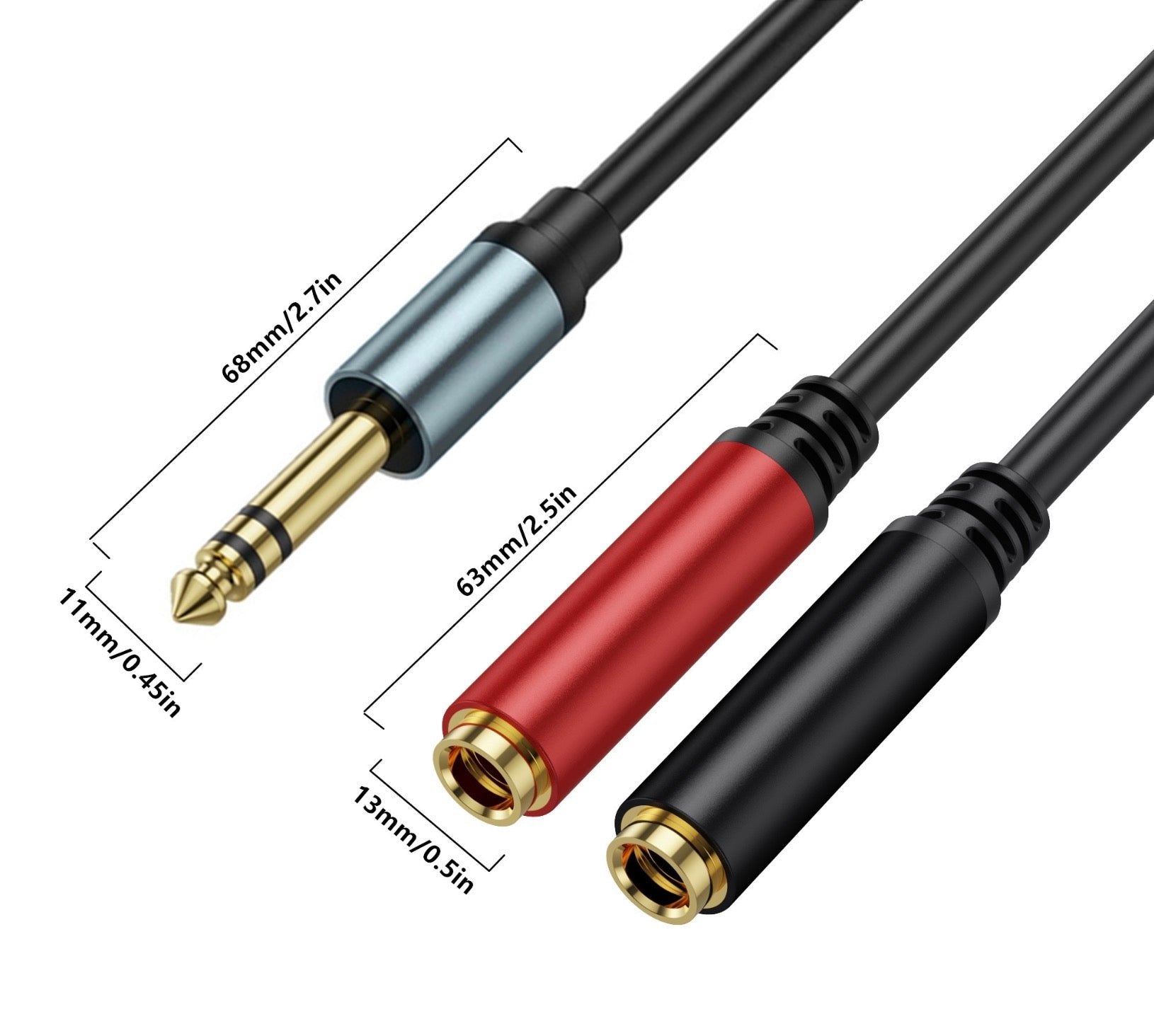 6.35mm (1/4 inch) Jack Y Splitter Cable, 6.35mm TRS Stereo Male to Dual 6.35mm TRS Female Jack Cord