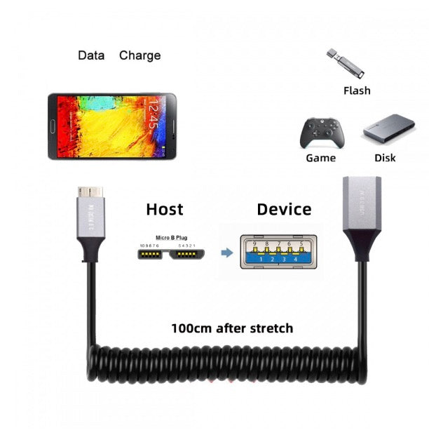 Micro B Male to USB 3.0 A Type Female Data Charging Coiled Extension Cable