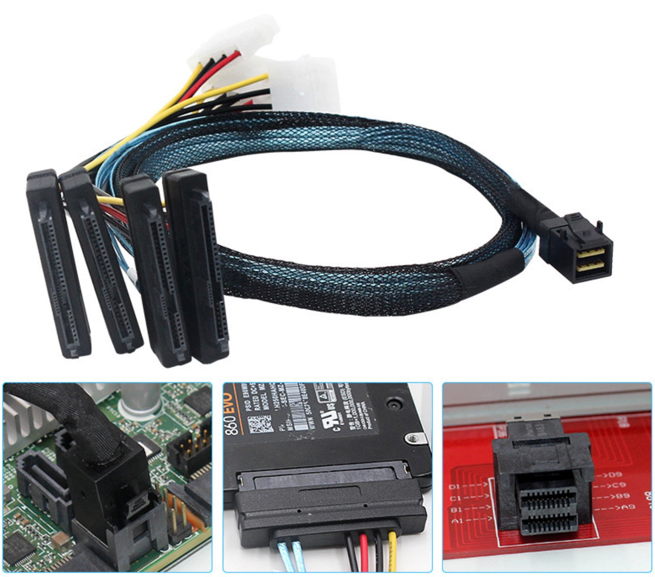 SFF-8643 Internal Mini SAS HD to 4 x 29pin SFF-8482 Power Port 12GB/S Cable