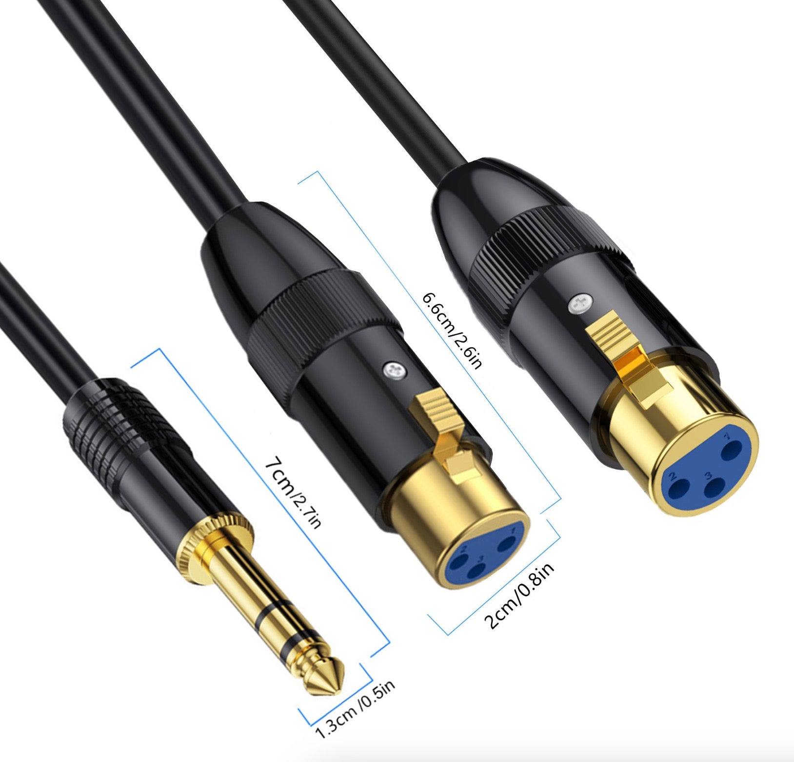 6.35mm (1/4 inch) TRS Male Plug to Dual XLR 3Pin Female Microphone Stereo Unbalanced Interconnect Audio Cable Y Splitter