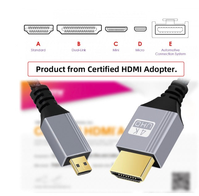 Micro HDMI to HDMI 2.0 Braided Video Monitor Cable 4K 60Hz