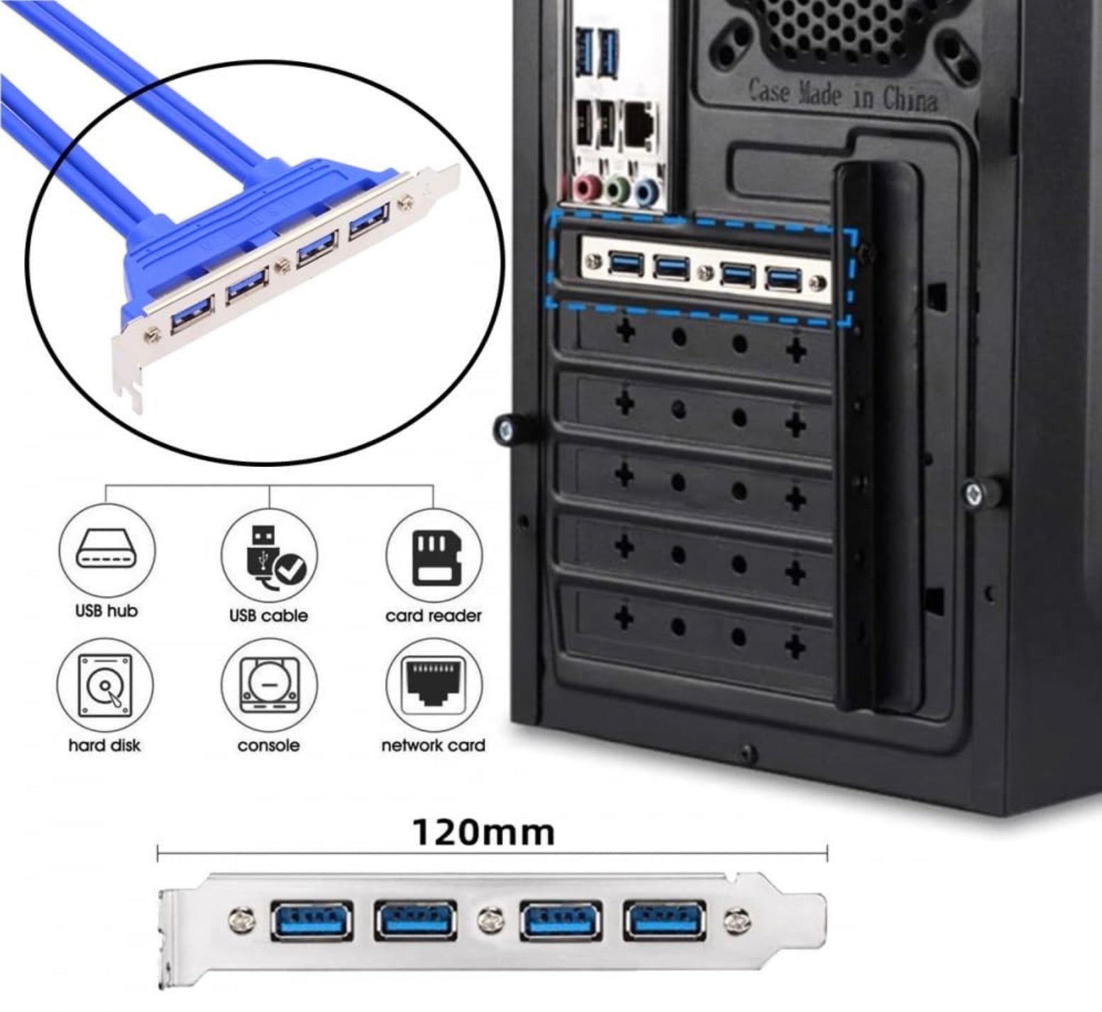 USB 3.0 Internal 4 Ports Female to 20 Pin Motherboard Baffle Cable with PCI Panel Mount