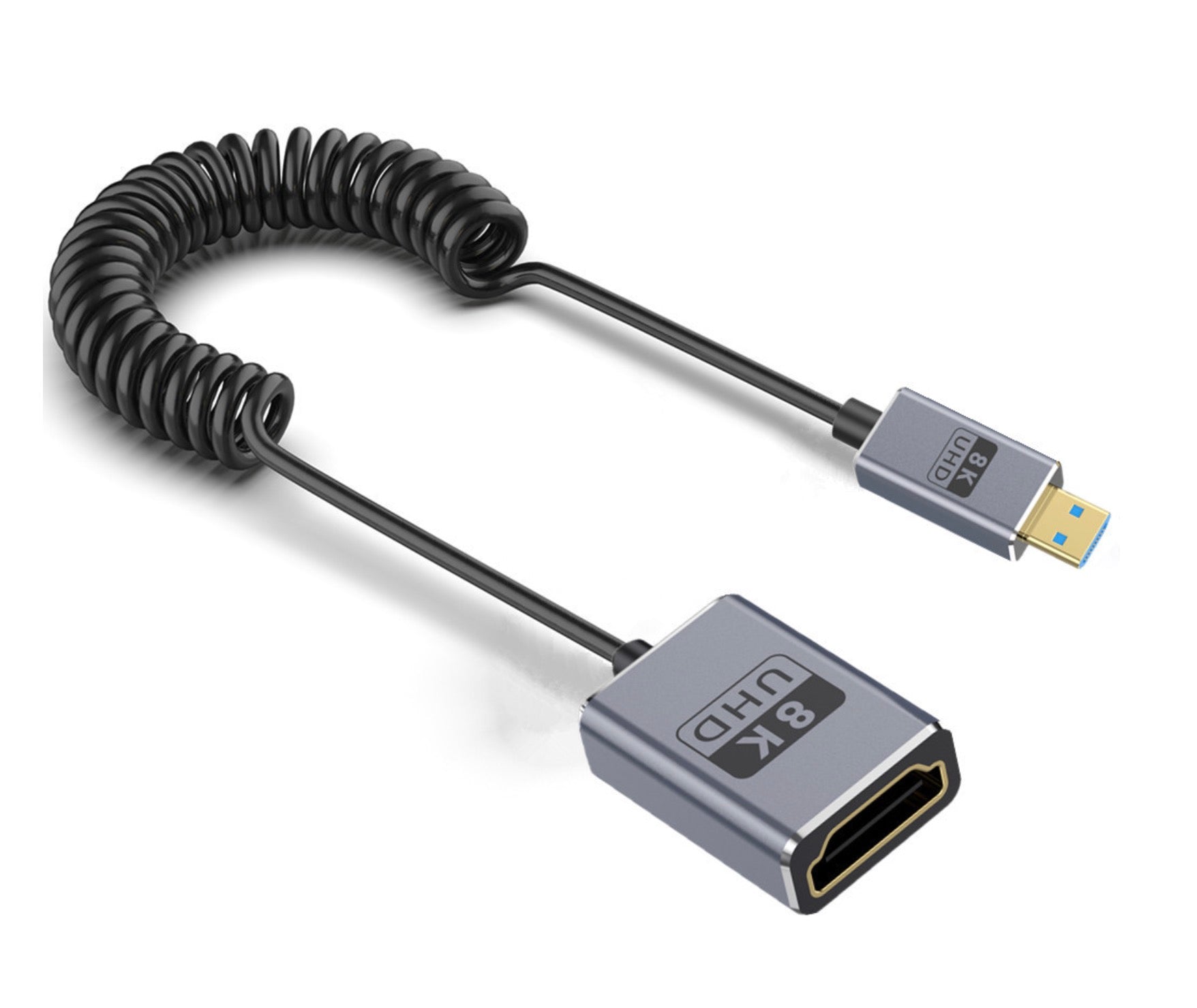 Ultra Thin 8K Micro HDMI Extension Cable, Micro HDMI Male to HDMI Female High Speed Coiled Cable | 8K@60Hz