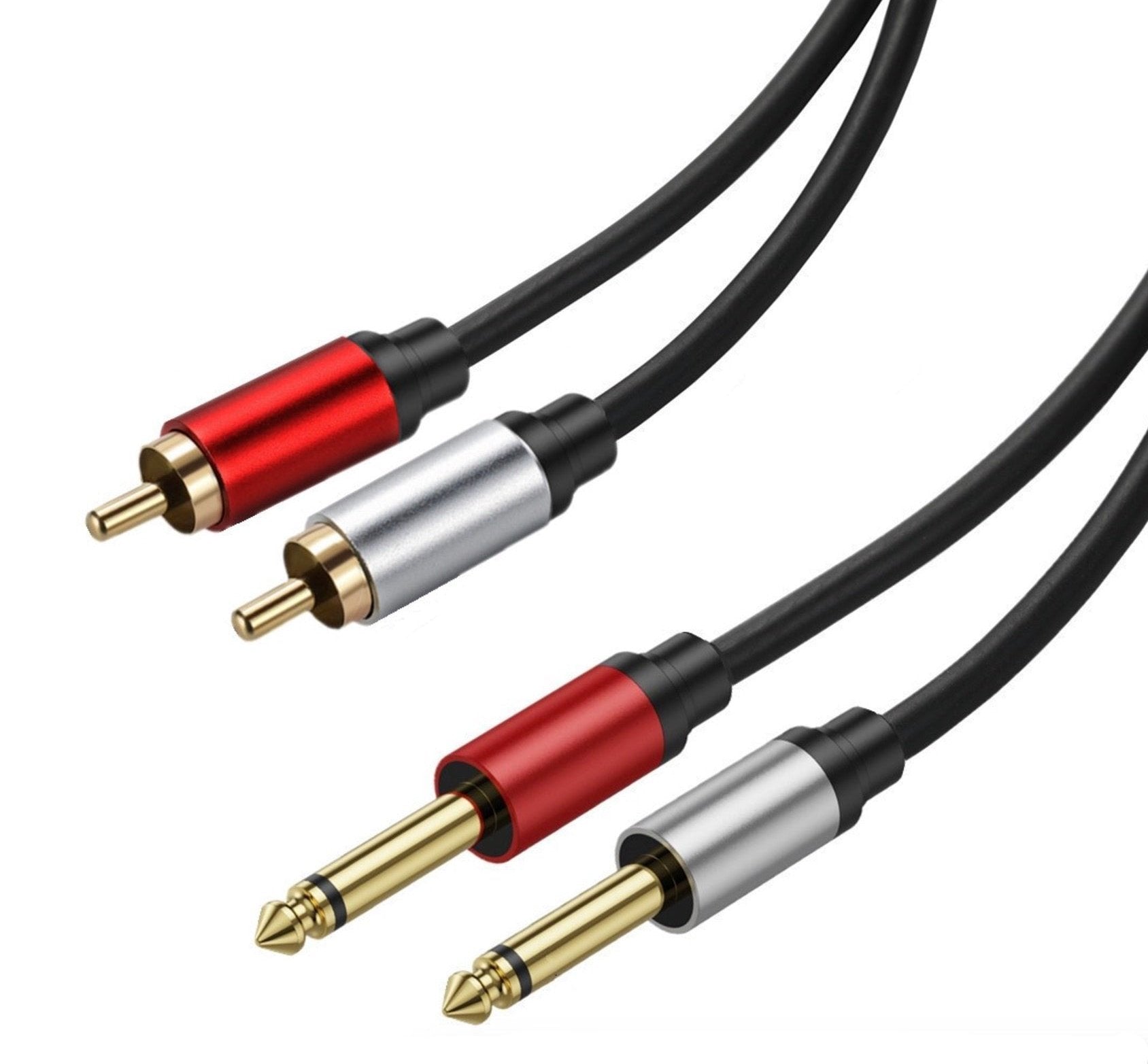 Dual 1/4 inch TS to Dual RCA Stereo Audio Interconnect Cable, 2 x 6.35mm 1/4 inch Male TS to 2 x RCA Male Y Splitter