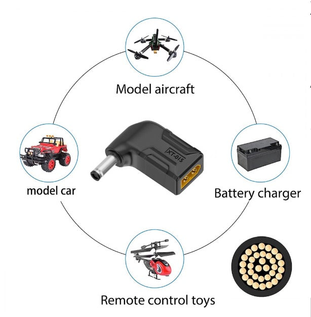 XT60 Male SC100 Protocol to DC 5.5x2.1mm Male Fast Charging Angled Horizontal Adapter