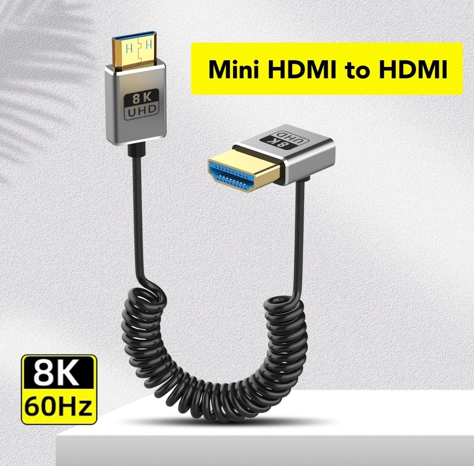 Ultra Thin Mini HDMI to HDMI Coiled Cable, 8K HDMI Male to Mini HDMI Male Audio Video Cable | 8K@60Hz