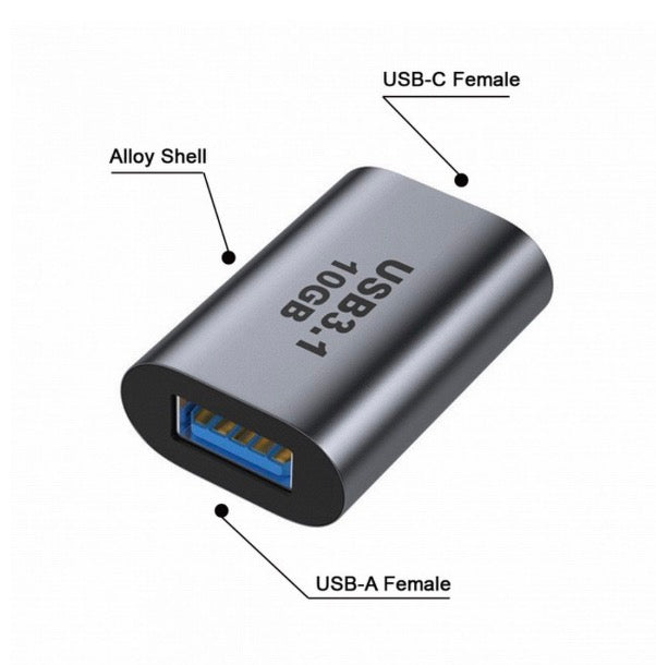 USB 3.0 A Female to USB C 3.1 Female Coupler Extender Adapter 10Gbps