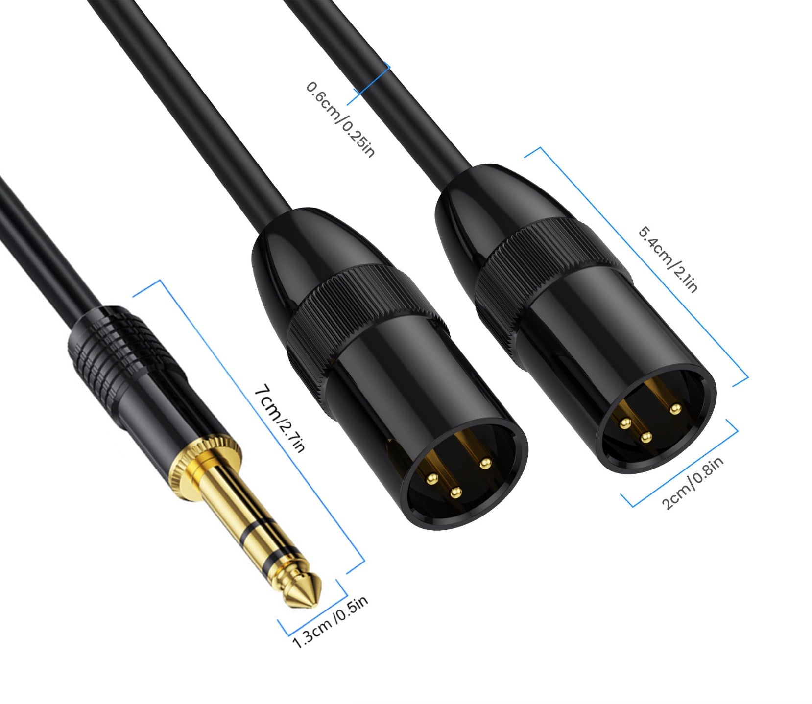 6.35mm (1/4 inch) TRS Male Plug to Dual XLR Male Microphone Stereo Unbalanced Audio Cable Y Splitter