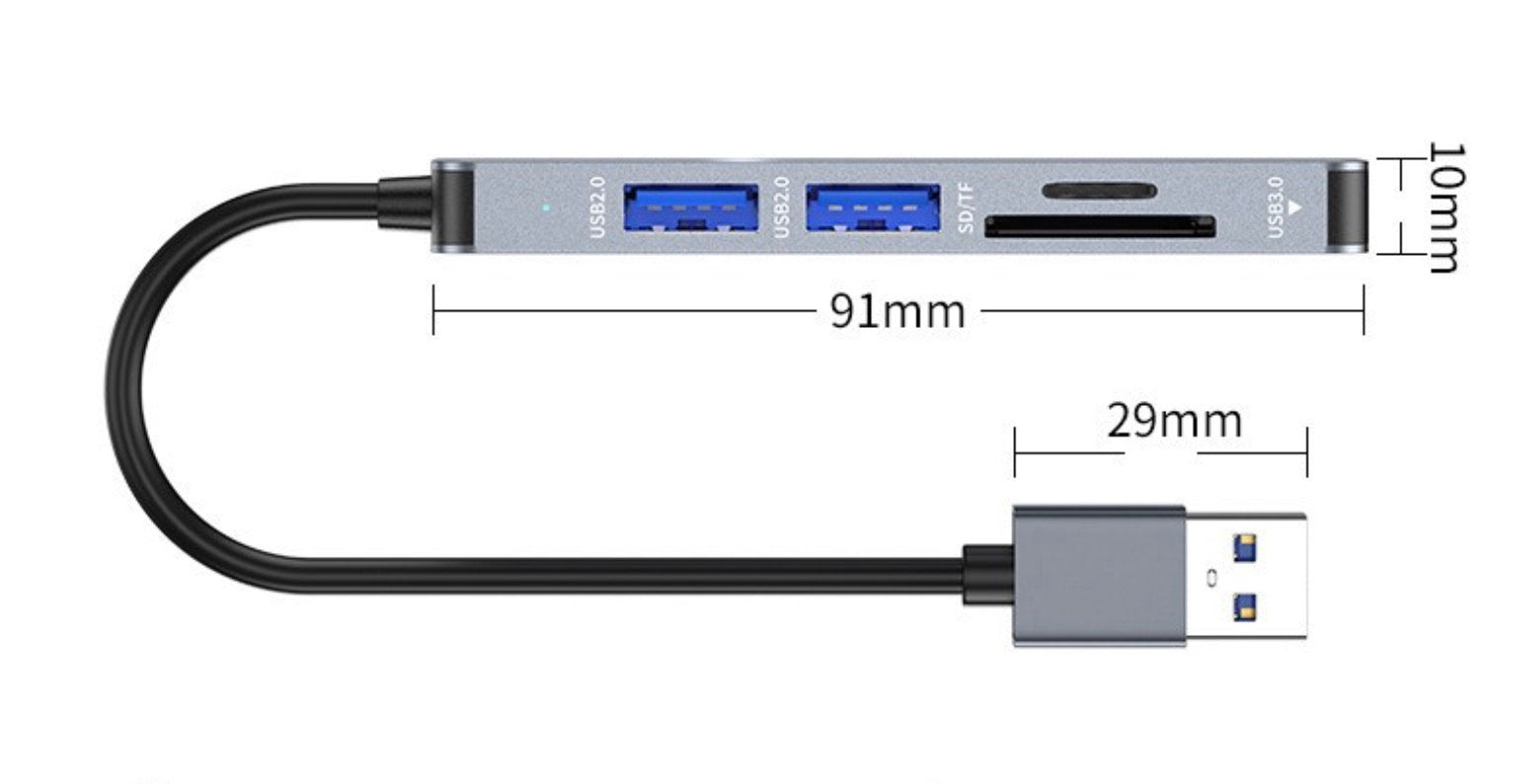 USB 3.0 Splitter Adapter SD + TF Extender, 5 in 1 Multi function Hub 5Gbps