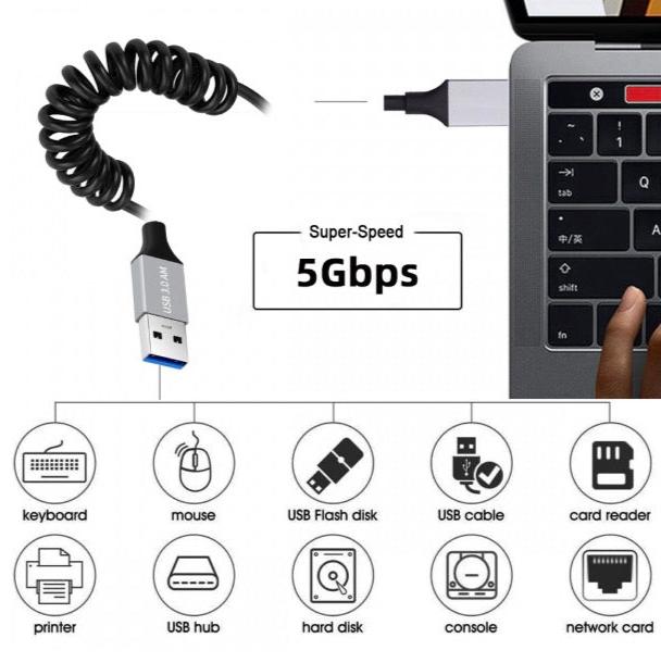 USB 3.0 Type A Male to USB 3.0 A Male Data Extension Stretch Cable 5Gbps