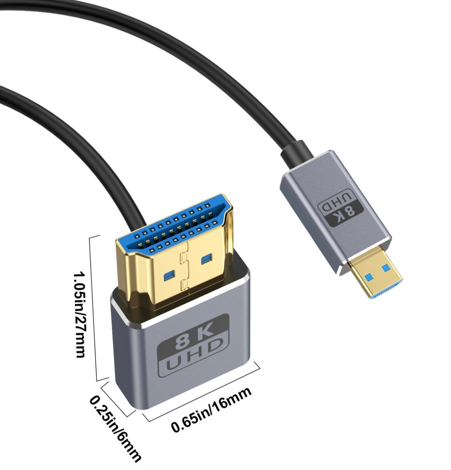 Micro HDMI to HDMI 2.1 Extreme Slim Coaxial Cable, Ultra High Speed 8K Audio Video Angled Cable