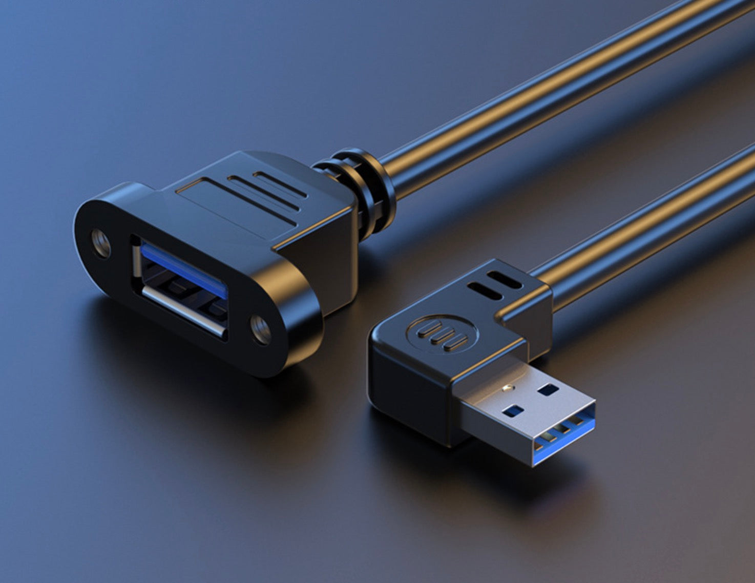 USB 3.0 Cable, A Male to A Female Panel Mount Extension Connector | Left Angle