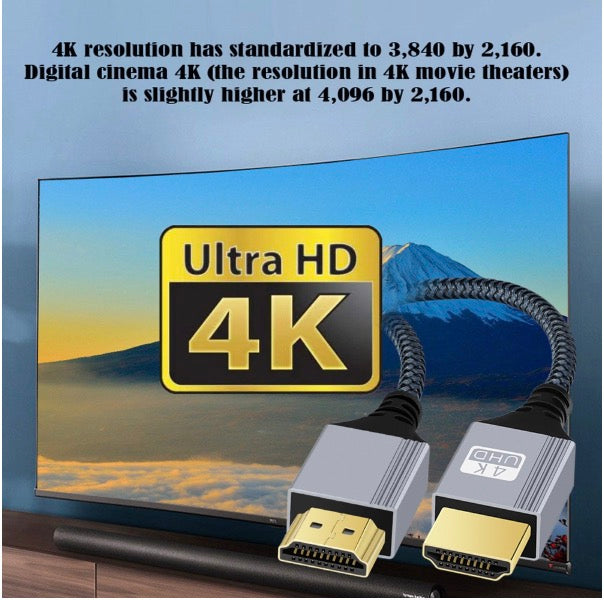 HDMI 2.0 Male to HDMI Male Video Monitor Braided Cable 4K@60Hz