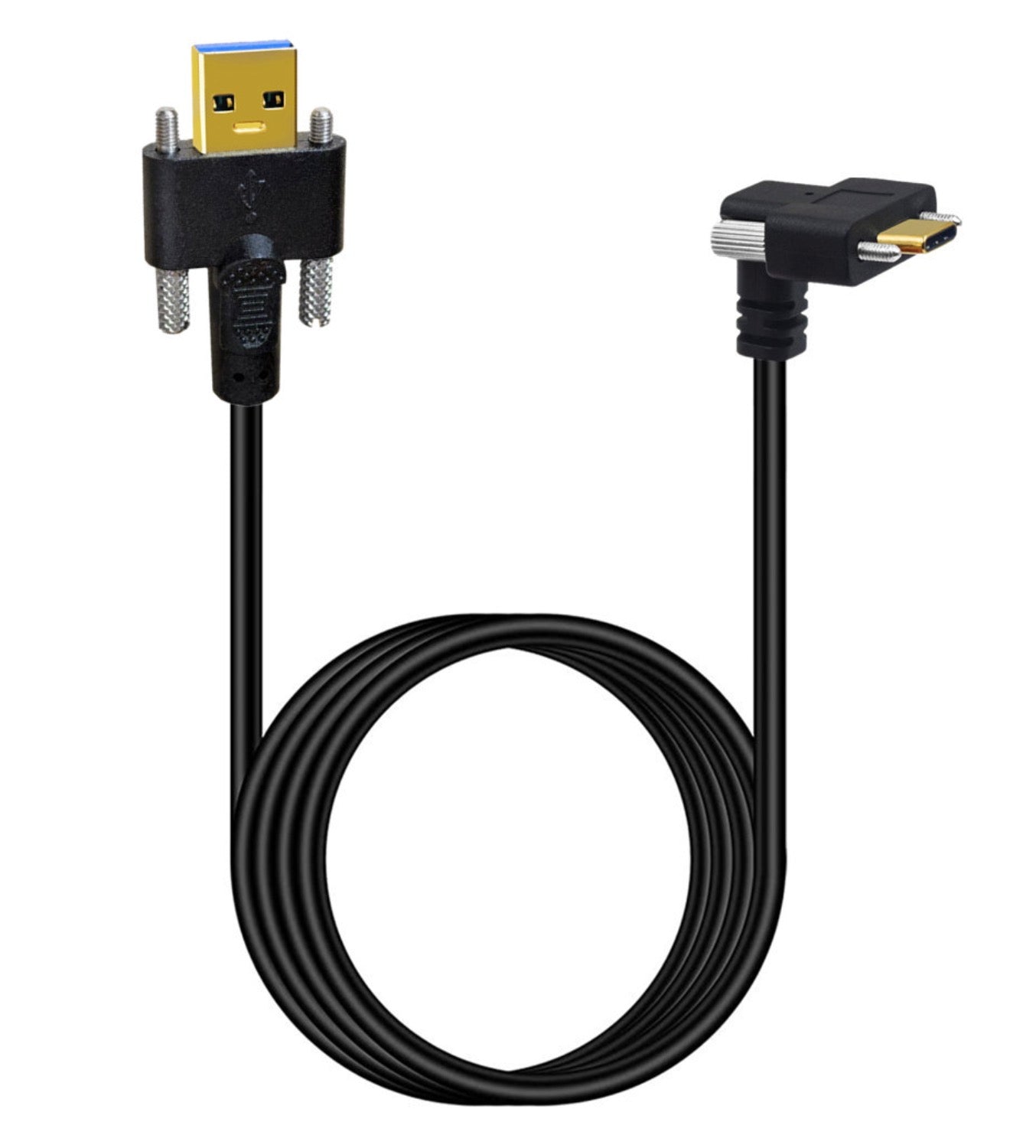 USB 3.1 Locking Screw Panel Mount Cable, USB C to USB 3.0 A Dual Screws Data Charging Connector