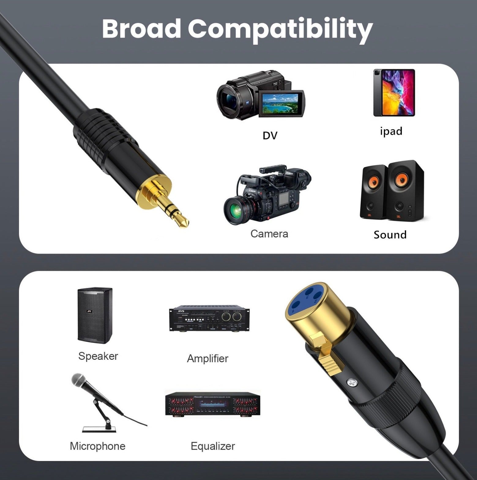 3.5mm to XLR Audio Cable | 3.5mm (1/8 Inch) TRS Stereo Male to XLR 3Pin Female Microphone Interconnect Extension Cable