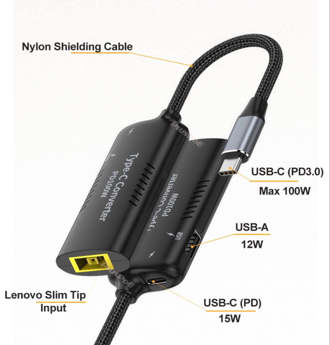 USB C PD Charging Adapter, Square Slim Tip Power to Type C Converter 5A 100W