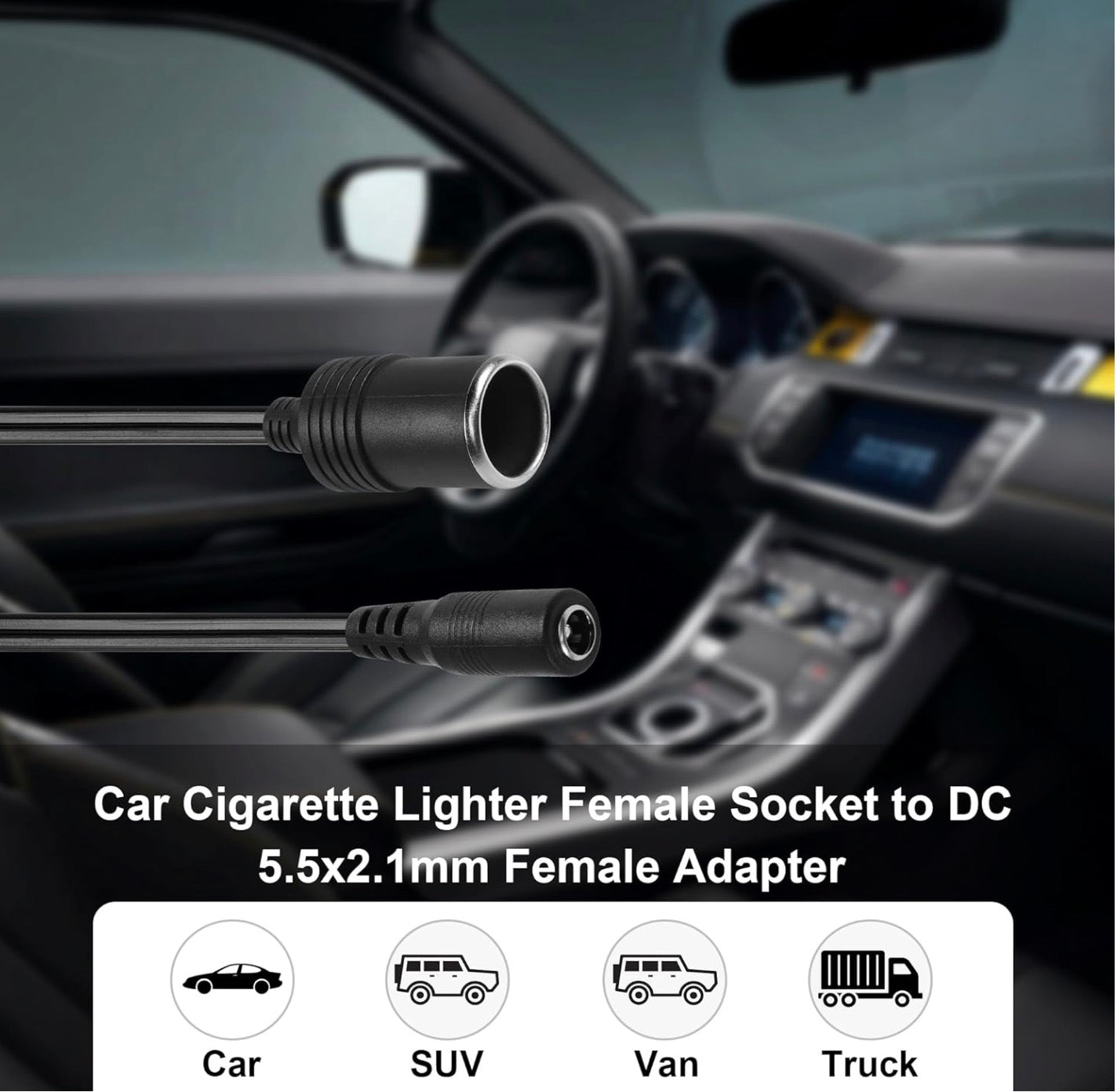 Car Cigarette Lighter 12V Female to DC 5.5mm x 2.1mm Female Power Cable