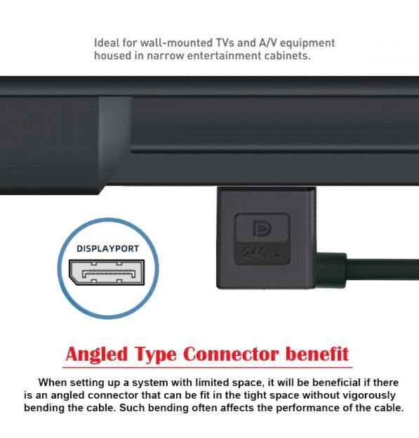 DisplayPort 1.4 DP to DP Cable, 8K60hz Ultra-HD Video Cable for Desktop Laptop Monitor | Right Angle