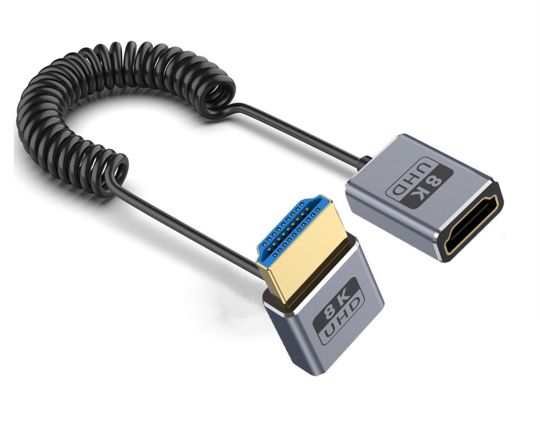 Ultra Thin 8K HDMI 2.1 Coiled Coaxial Cable, Male to Female High Speed Flexible Extension Cord | 8K@60Hz