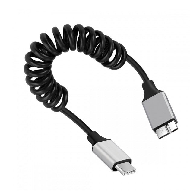 USB C Male to Micro B External Hard Drive Coiled Cable