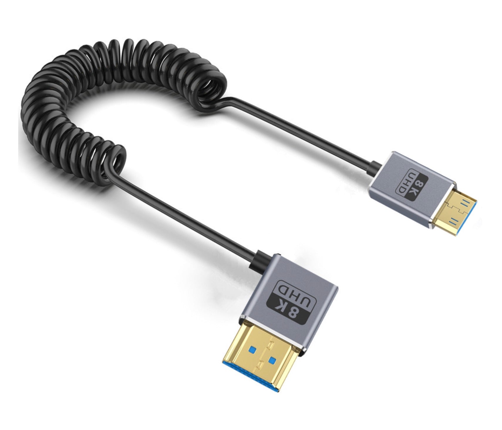 Ultra Thin Mini HDMI to HDMI Coiled Cable, 8K HDMI Male to Mini HDMI Male Audio Video Cable | 8K@60Hz