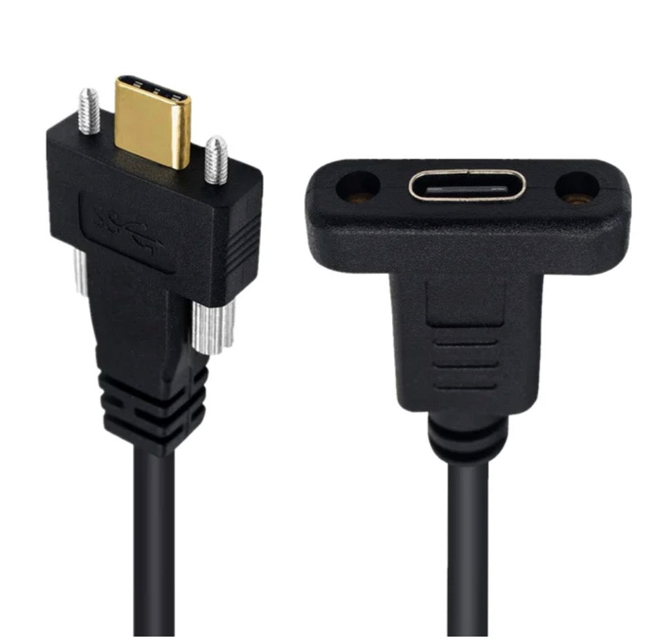 USB C Male to USB C Female Screw Locking Panel Mount Extension Cable 10Gbps