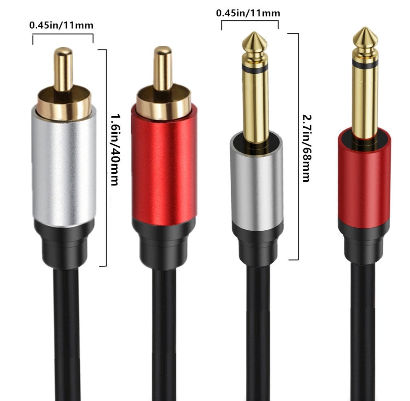 Dual 1/4 inch TS to Dual RCA Stereo Audio Interconnect Cable, 2 x 6.35mm 1/4 inch Male TS to 2 x RCA Male Y Splitter