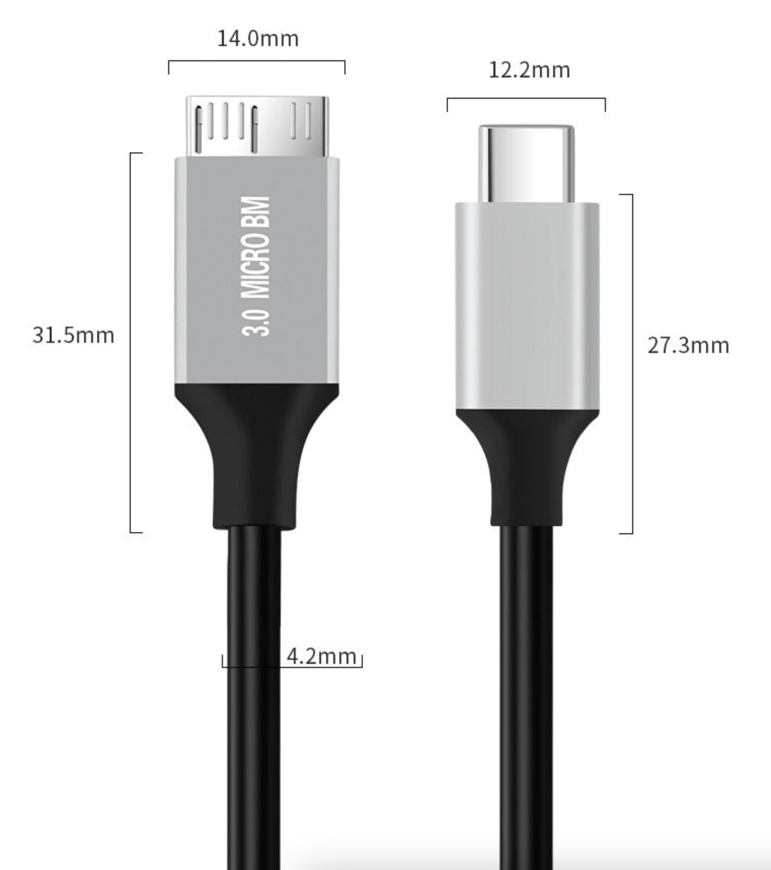 USB C Male to Micro B Male Hard Drive Data Cable