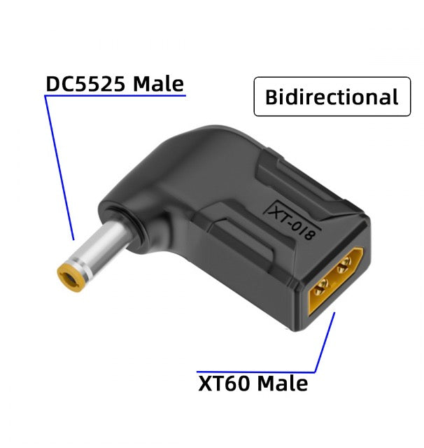 XT60 Male SC100 Protocol to DC 5.5x2.5mm Male Fast Charging Angled Horizontal Adapter