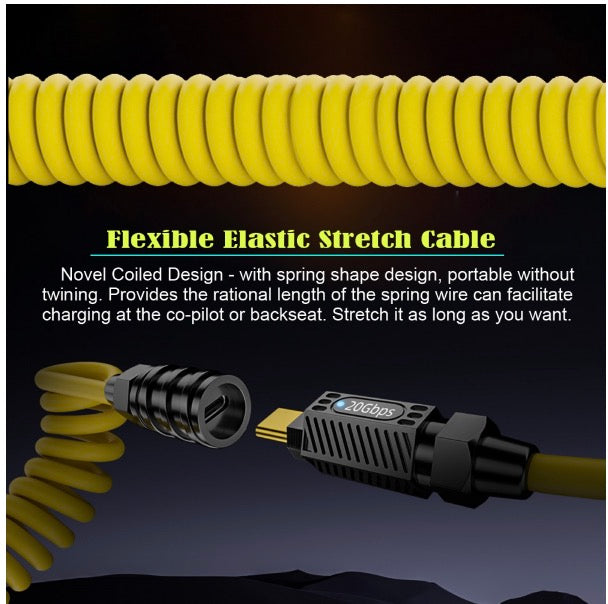 USB C Male to Female Coiled Cable 140W 20Gbps