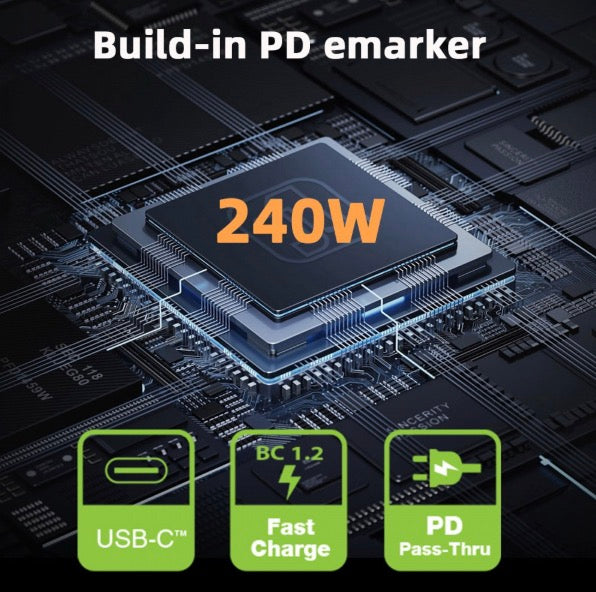 USB C Male to Female PD Charging Adapter | Current Voltage Monitor Display | USB4 240W 40Gbps