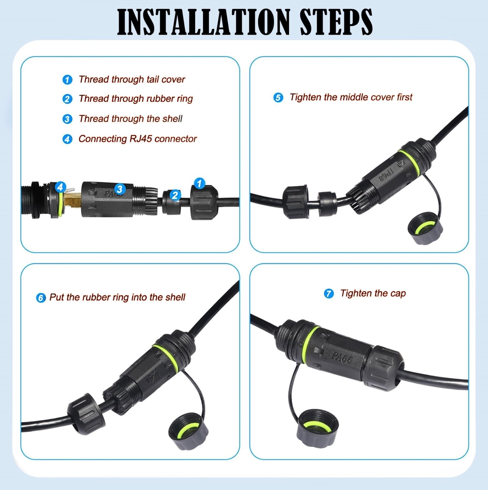 RJ45 M20 Waterproof Connector, IP68 Panel Mount Outdoor Ethernet LAN Cable Connector with Shielding CAT6