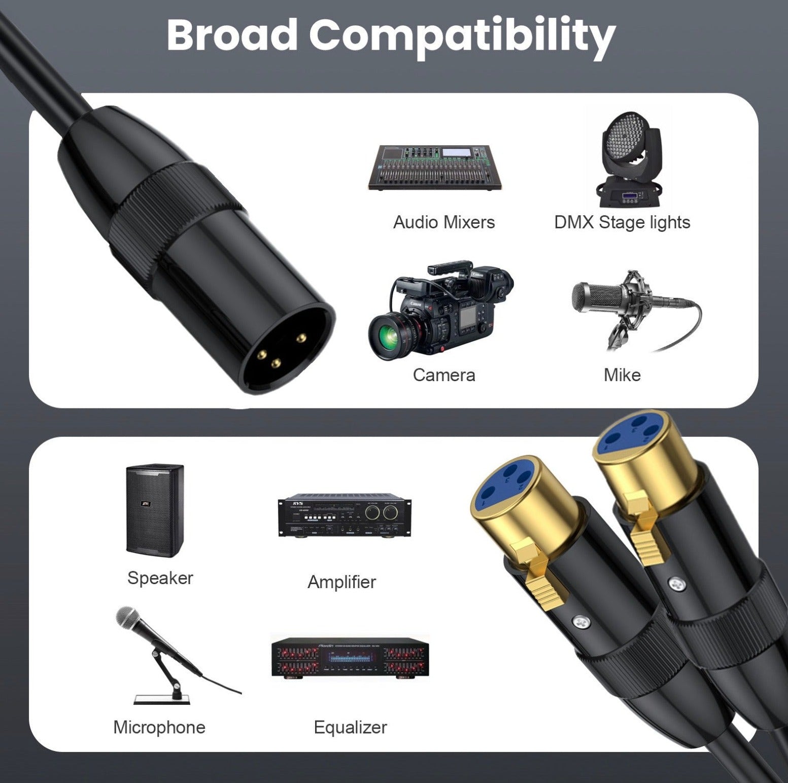 XLR 3Pin Y Splitter | XLR Male to Dual XLR Female Cable Balanced Microphone Audio Connector