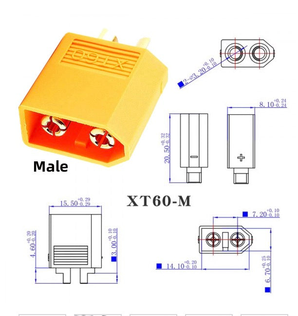 XT60 Male SC100 Protocol to DC 5.5x2.5mm Male Fast Charging Angled Vertical Adapter