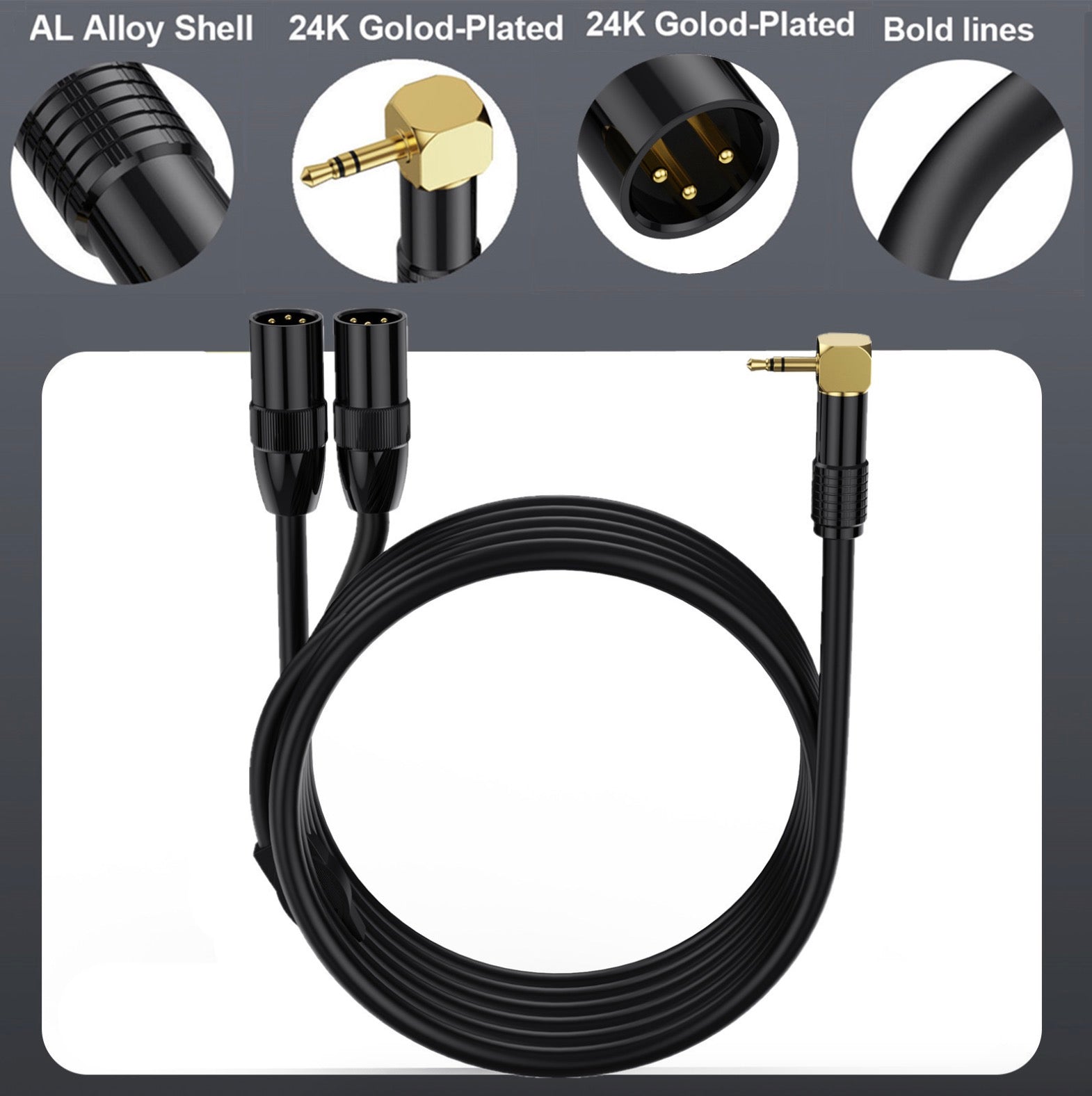 3.5mm to 2 XLR Y Splitter, TRS Angled Male to Dual XLR Male Interconnect Audio Microphone Cable