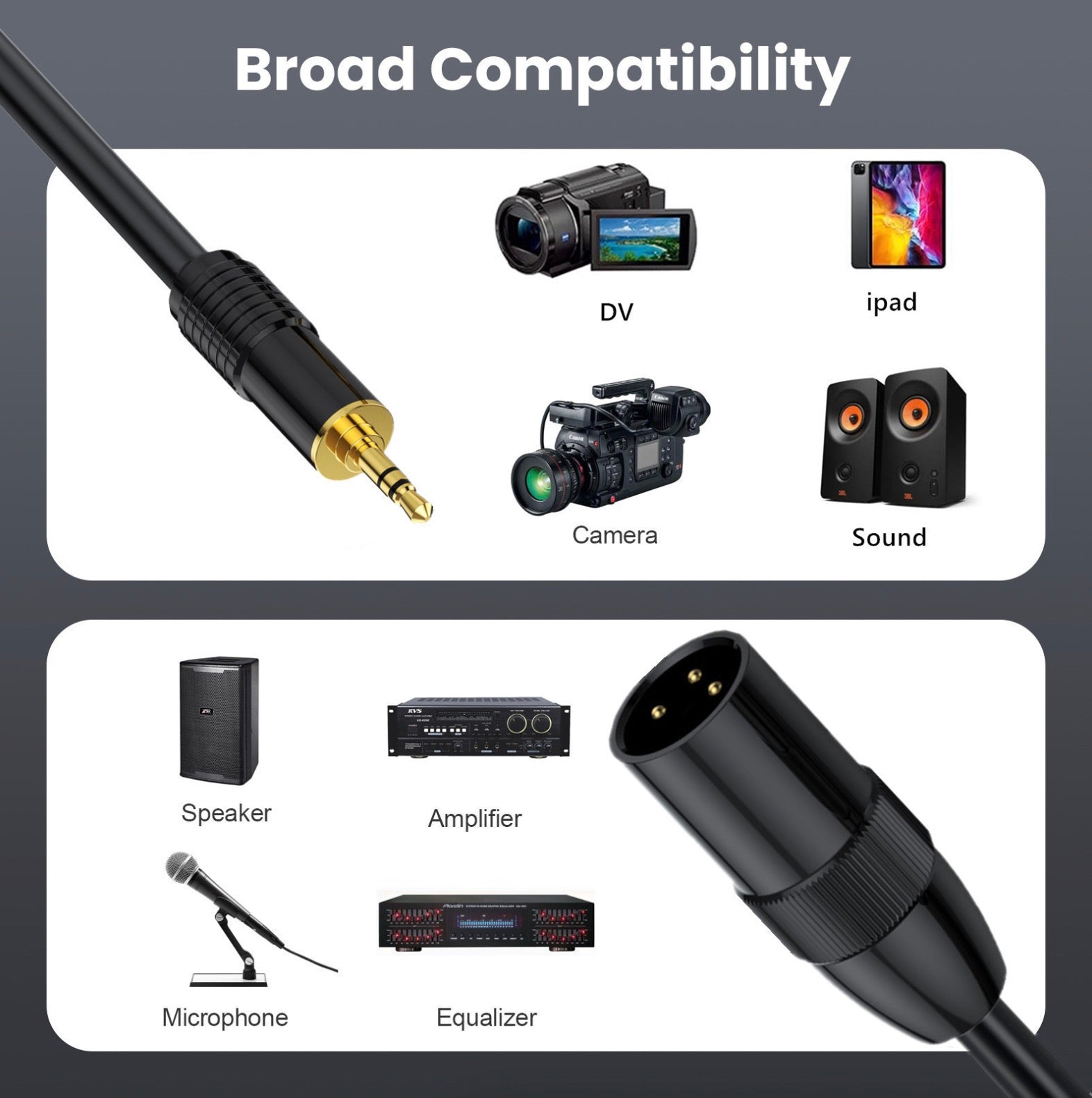 XLR to 3.5mm 1/8 Stereo Cable, Balanced XLR Male to 3.5mm Male TRS Mini Jack Audio Extension Cable