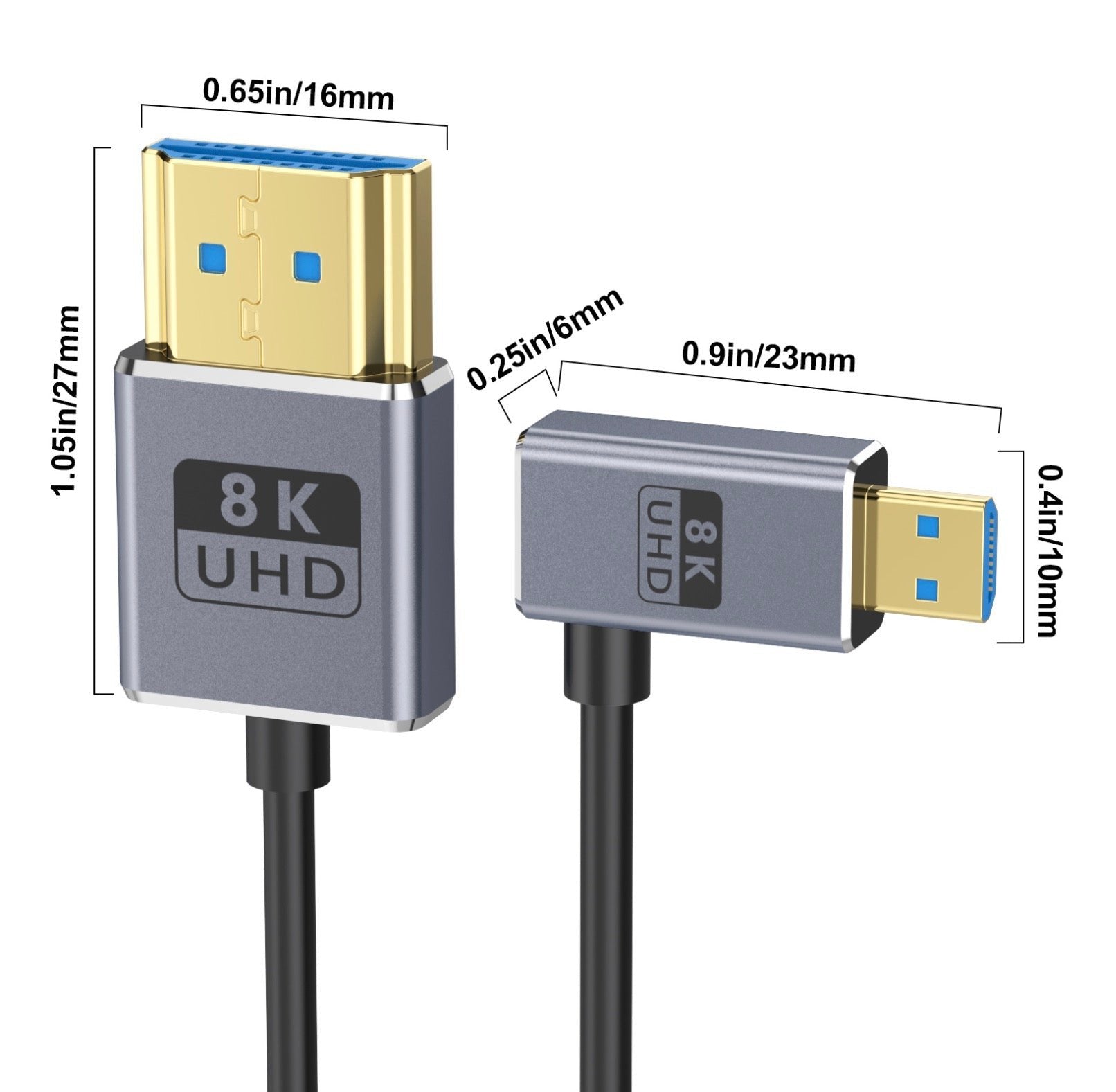 Micro HDMI to HDMI 2.1 Extreme Slim Coaxial Cable, Ultra High Speed 8K Audio Video Coiled Cable