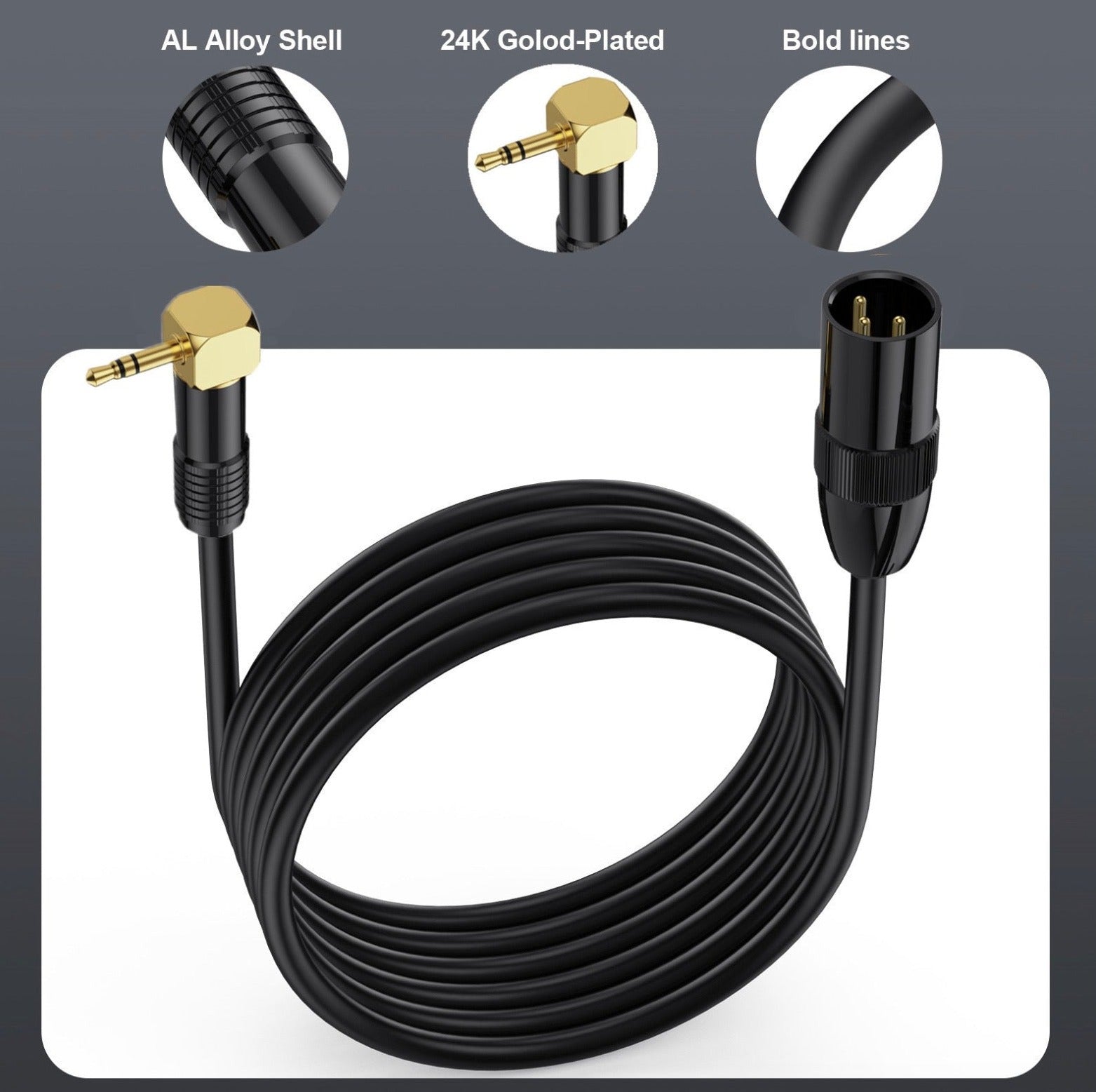 XLR to 3.5mm 1/8 Stereo Cable, Balanced XLR Male to 3.5mm TRS Angled Male Audio Extension Cable