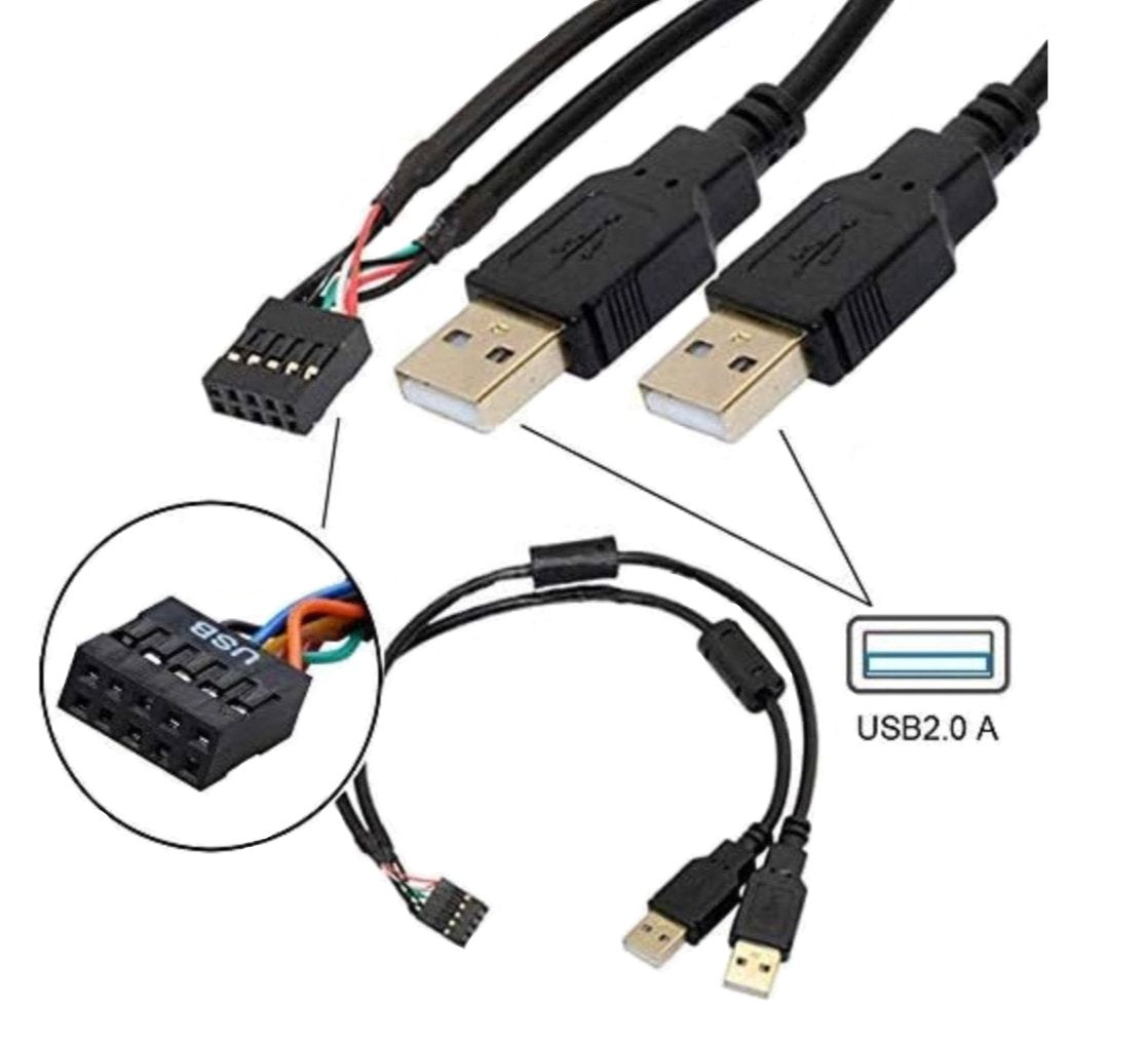 10 Pin Motherboard Female to USB 2.0 Dual A Male Splitter Cable