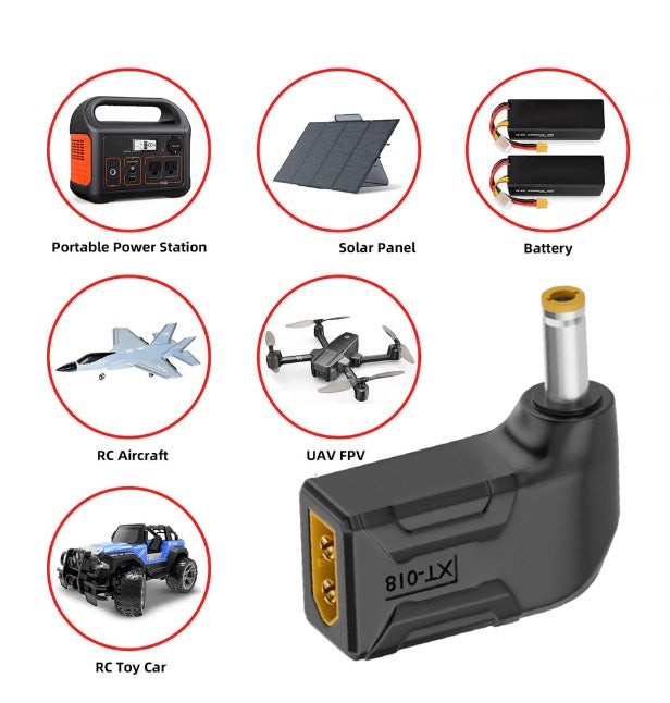 XT60 Male SC100 Protocol to DC 5.5x2.5mm Male Fast Charging Angled Horizontal Adapter