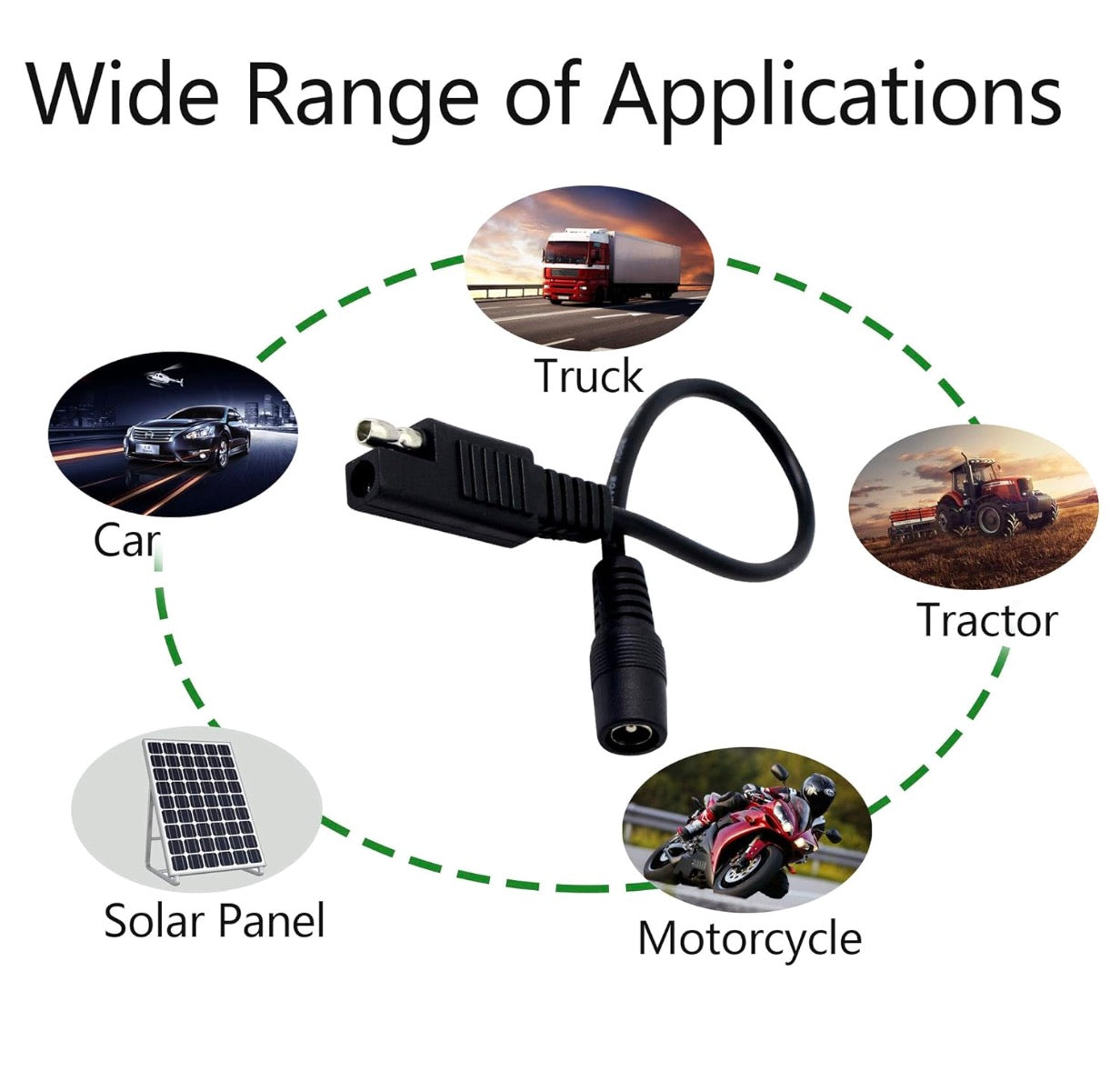 SAE to 5.5 x 2.1mm DC Female Power Charging Cable Converter for Car, Motorcycle, Solar Panel