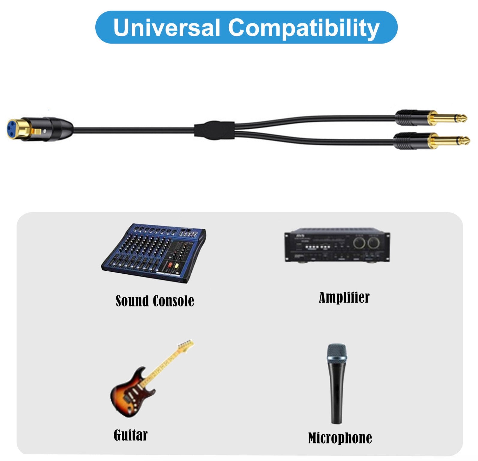 XLR to 1/4 inch Y Splitter | XLR 3Pin Female to Dual 6.35mm Mono TS Plug Mic Audio Converter Cable