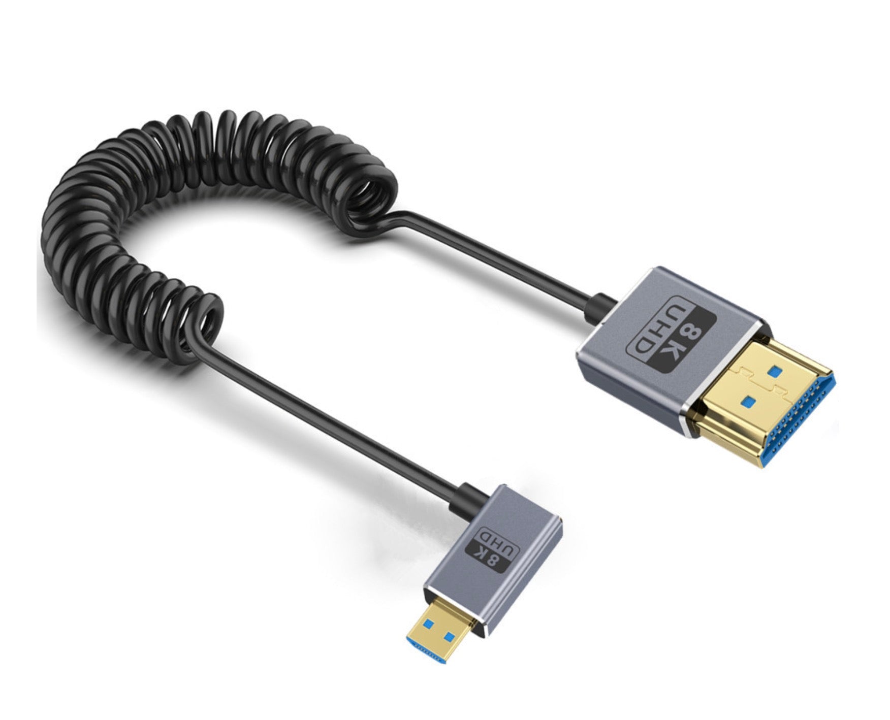 Micro HDMI to HDMI 2.1 Extreme Slim Coaxial Cable, Ultra High Speed 8K Audio Video Coiled Cable