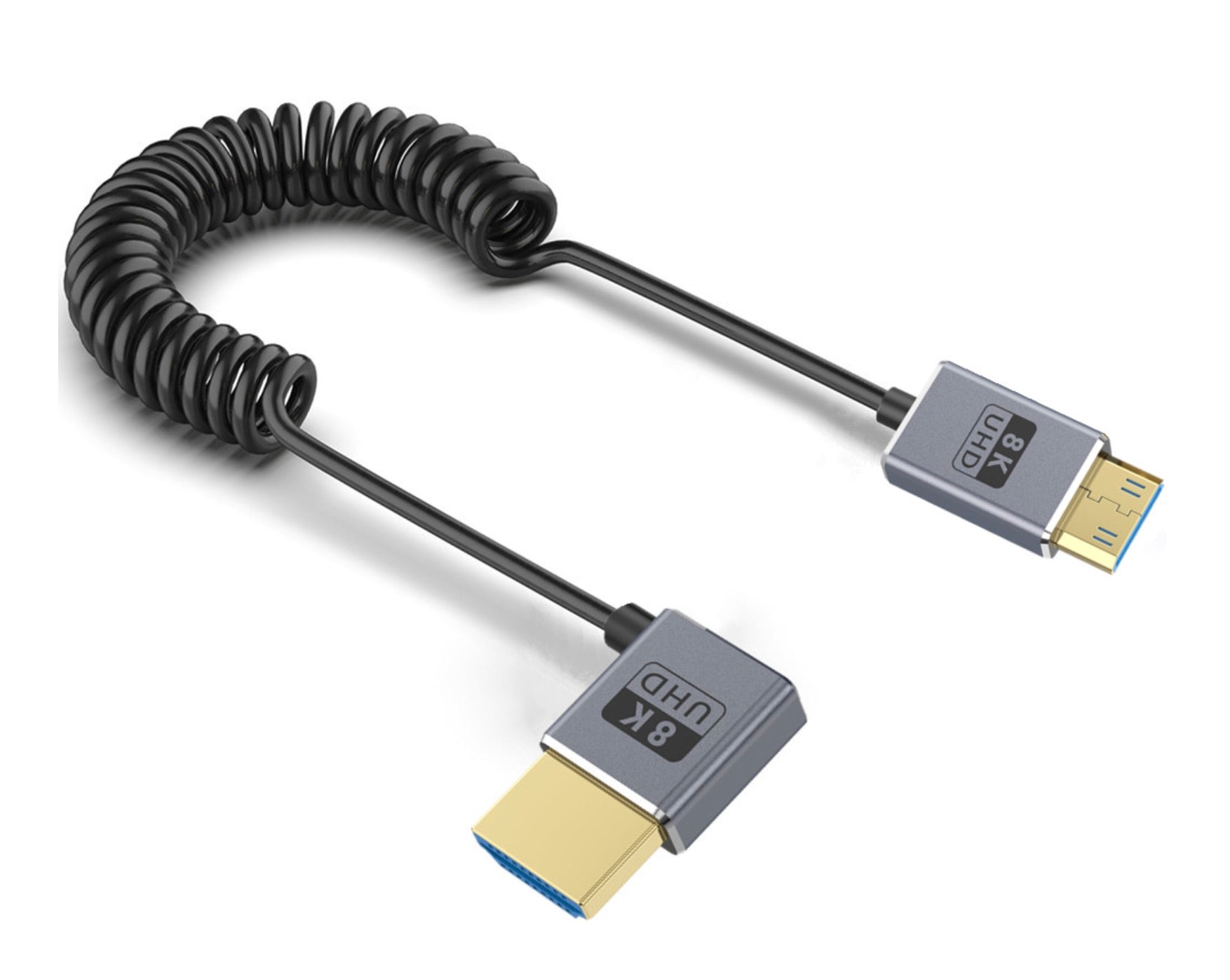 Ultra Thin Mini HDMI to HDMI Coiled Cable, 8K HDMI Male to Mini HDMI Male Audio Video Cable | 8K@60Hz