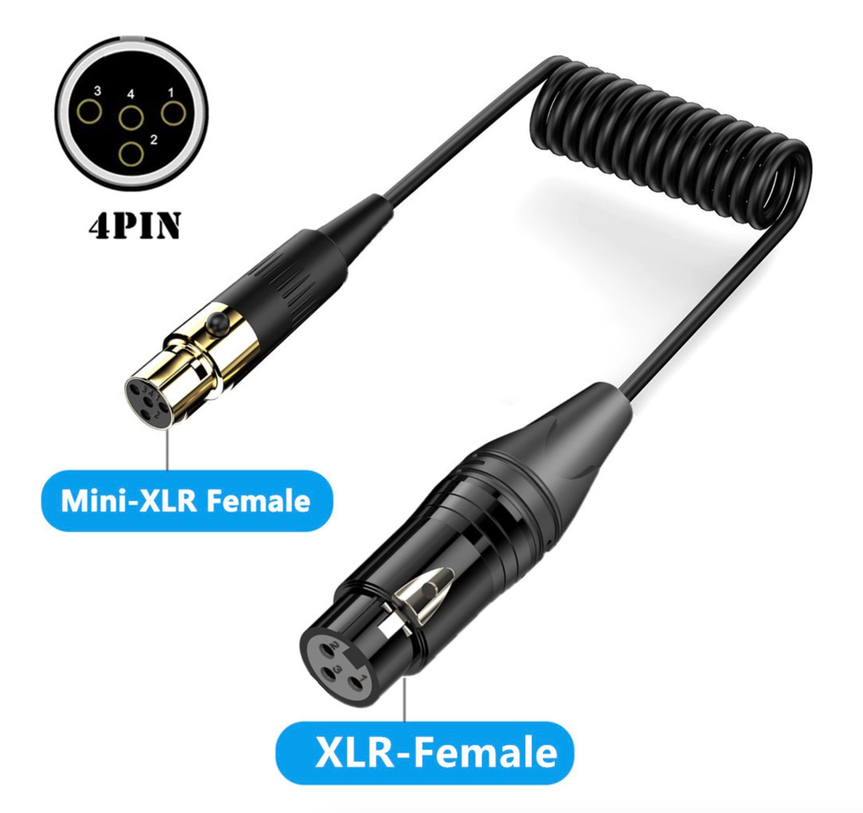 XLR to Mini XLR Microphone Cable, 3Pin XLR Female to 4Pin Mini XLR Female Extension Adapter