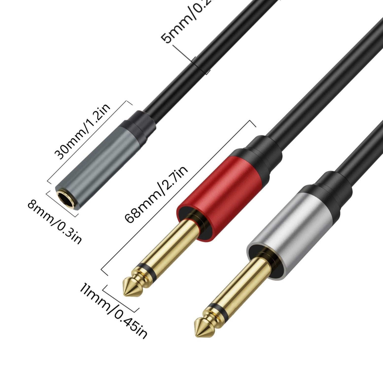 1/4" Stereo to Dual 1/4" Mono Insert Cable, 3.5mm Quarter inch Female TRS to Dual 1/4 Inch Male Y Audio Splitter