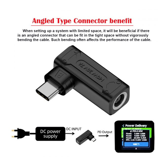 7.4 x 5.0mm Input to USB-C Angled Male Laptop Power Plug Charging Adapter