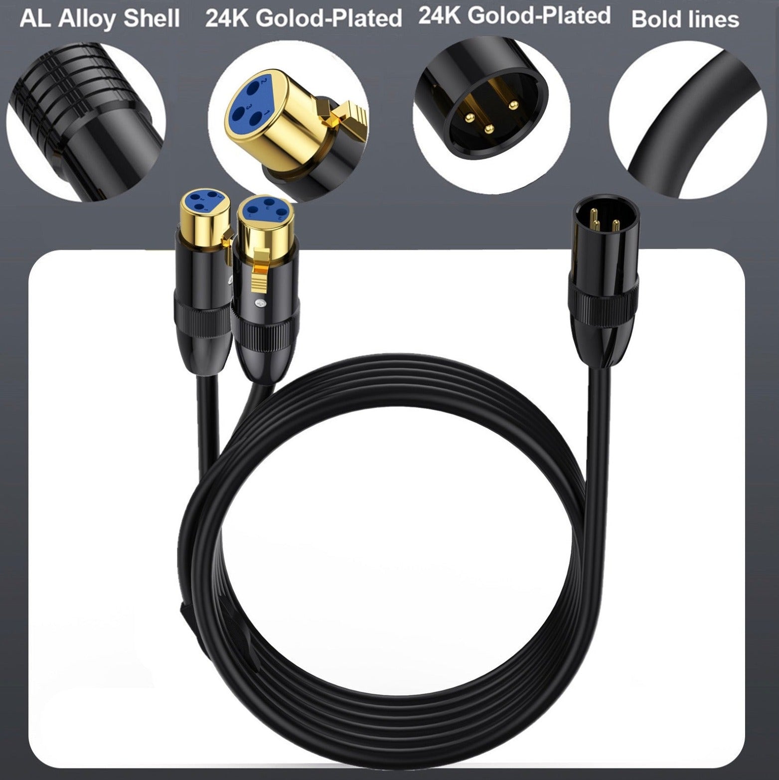 XLR 3Pin Y Splitter | XLR Male to Dual XLR Female Cable Balanced Microphone Audio Connector