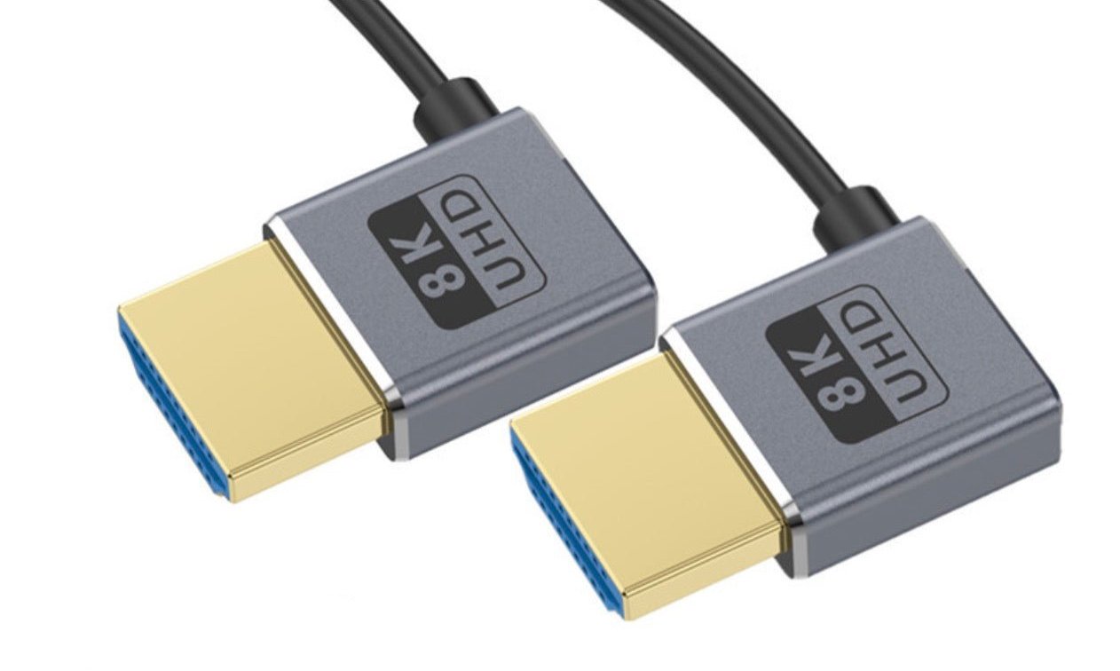 Ultra Thin HDMI 2.1 Coiled Coaxial Cable, Male to Male Flexible Cord | 8K@60Hz | Right - Right