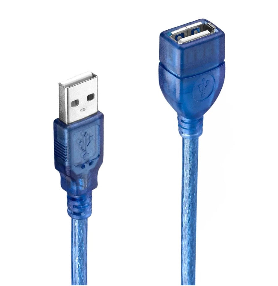 USB 2.0 A Male to Female Extension Cable | Transparent Blue